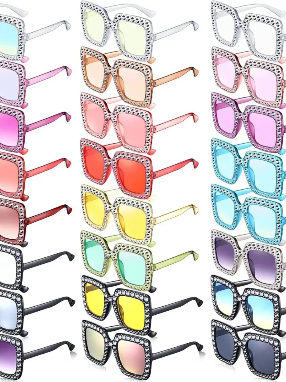 Stylish Rhinestone Oversized Sunglasses - 24 Pcs Mixed Colors & UV Protection